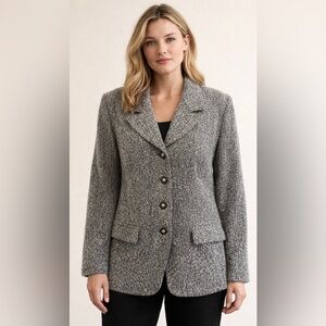 90s Y2K- Chic Wool- Grey Textured Button Blazer Jacket-Made in Canada 🇨🇦
